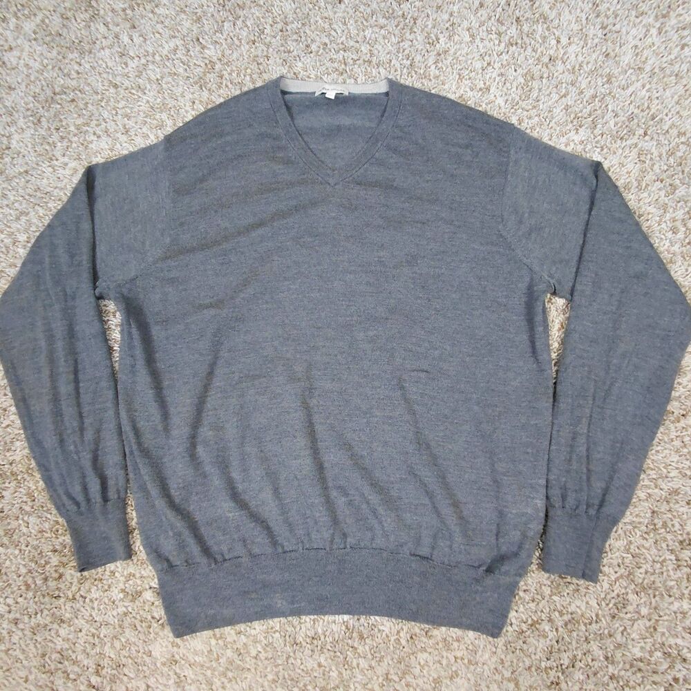 Peter Millar Sweater Mens 2XL XXL Grey V Neck Merino Wool Silk Humana Pullover
